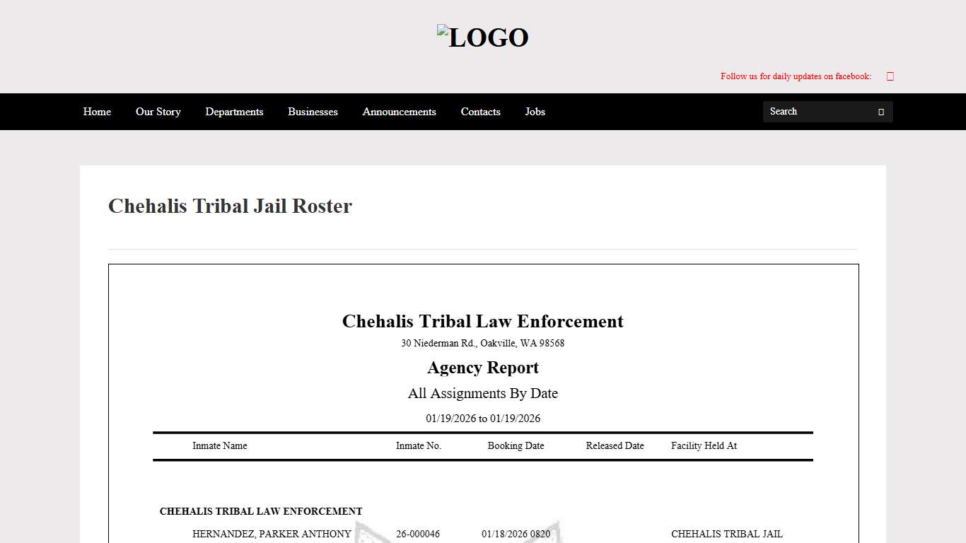 Chehalis Tribal Jail Roster - The Chehalis Tribe